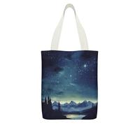 FekiLoot Celestial Night Sky Canvas Tote Bags Reusable Grocery Shopping Bags Zipper Casual Tote's Handbag Big Capacity Shoulder Bag with Pockets for Gym Travel Work Gift Activity