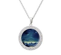 FekiLoot Celestial Night Sky Necklace Round Coin Pendant Necklaces Charm Circle Chain Pendant Fashion Jewelry Necklaces Disc Round Pendant Necklace for Women Men Wife