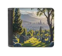 FekiLoot Cemetery Outside The City Wallet Large Capacity Slim Bifold Wallet with Multiple Card Slots PU Leather Men Purse
