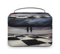 FekiLoot Checkered Flag Racing Makeup Bag Large Capacity Travel Cosmetic Bag Lightweight Hand-held Toiletry Bags Portable Cosmetic Pouch Cute Make Up Pouch for Women