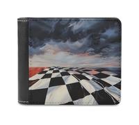 FekiLoot Checkered Flag Racing Wallet Large Capacity Slim Bifold Wallet with Multiple Card Slots PU Leather Men Purse