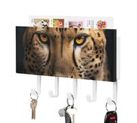 FekiLoot Cheetah Looking Ahead Key Holder for Wall Self Adhesive Leather Key Rack Large Decorative Keys Hooks with 5 Hooks Hanging Keys Rack for Living Room Kitchen Office