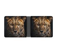 FekiLoot Cheetah Looking Ahead Leather Wallet Double-Sided Different Images Bifold Wallet Ultra Strong Stitching Slim Wallets