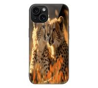 FekiLoot Cheetah Love for iPhone 15 Case Tempered Glass TPU Back Panel Shockproof with Anti-Fingerprint Phone Cover Black
