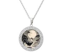 FekiLoot Chicken on The Mountain Necklace Round Coin Pendant Necklace Charm Circle Chain Pendant Fashion Jewelry Necklace Disc Round Pendant Necklace for Women Men Wife