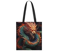FekiLoot Chinese Dragon Shopping Bag Foldable, Multipurpose Shoulder Bag, Reusable Grocery Bag Holder with Long Shoulder Strap, Waterproof Tote Bags for Work, Beach, Travel