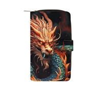 FekiLoot Chinese Dragon Wallet Large Capacity Travel Double Fold Wallets Portable Zipper Leather Purse for Women Men