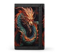 FekiLoot Chinese Dragon Wallets Exquisite Trifold Wallet Front Pocket Wallet with Zipper Keychain Coin Purse Credit Card Holder for Adult