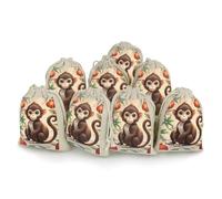 FekiLoot Chinese Style Monkey Bunches Pocket Cotton And Hemp with Drawstring, 8 Pieces Reusable Sachet Gift Bags Pouch, Portable Jewelry Pouch, Wedding DIY Craft Party