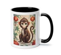 FekiLoot Chinese Style Monkey Coffee Mug 12oz Ceramic Coffee Cup with Handle Novelty Color Mugs Tea Cup for Home, Office & Cafe Use, Microwave & Dishwasher Safe