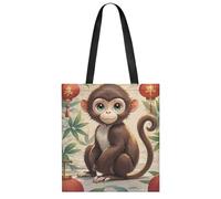 FekiLoot Chinese Style Monkey Shopping Bag Foldable, Multipurpose Shoulder Bag, Reusable Grocery Bag Holder with Long Shoulder Strap, Waterproof Tote Bags for Work, Beach, Travel