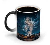 FekiLoot Christmas Fireworks in The Night Sky Color Changing Mug Heat Changing Mug Ceramic Mug Heat Reactive Black Mug Tea Cup Message Appears As It Heats Birthday Holiday Gift for Family Friend