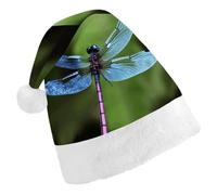 FekiLoot Christmas Hat Blue Dragonfly Santa Cap for Adults Xmas Hat Comfort Extra Plush for New Year Festive Holiday Party