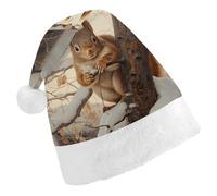 FekiLoot Christmas Hat Squirrel on Tree Santa Cap for Adults Xmas Hat Comfort Extra Plush for New Year Festive Holiday Party