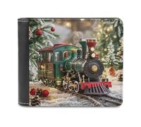 FekiLoot Christmas Train Wallet Large Capacity Slim Bifold Wallet with Multiple Card Slots PU Leather Men Purse