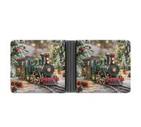 FekiLoot Christmas Train Wallet Slim Leather Bifold Wallet Extra Capacity Wallets with Multiple Card Slots Men Billfold