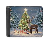 FekiLoot Christmas Tree And Reindeer Wallet Large Capacity Slim Bifold Wallet with Multiple Card Slots PU Leather Men Purse