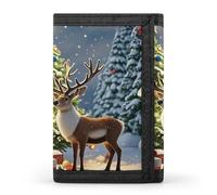 FekiLoot Christmas Tree And Reindeer Wallet Portable Tri Fold Wallet with Zipper Coin Purse for Women Credit Car