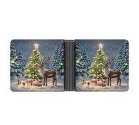 FekiLoot Christmas Tree And Reindeer Wallet Slim Leather Bifold Wallet Extra Capacity Wallets with Multiple Card Slots Men Billfold