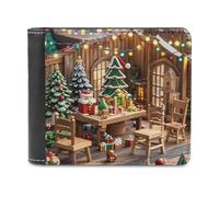 FekiLoot Christmas Wood Wallet Large Capacity Slim Bifold Wallet with Multiple Card Slots PU Leather Men Purse