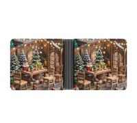 FekiLoot Christmas Wood Wallet Slim PU Bifold Design Wallet with Multiple Card Slots Wallets Extra Capacity Pocket Wallets