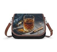 FekiLoot Cigar & Whiskey Leather Crossbody Bag for Women Medium Trendy Crossbody Purse with Adjustable Strap Multifunctional Flapover Shoulder Handbag Zip Pocket Large Capacity