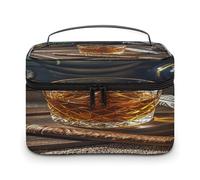 FekiLoot Cigar & Whiskey Makeup Bag Large Capacity Travel Cosmetic Bag Lightweight Hand-held Toiletry Bags Portable Cosmetic Pouch Cute Make Up Pouch for Women