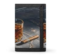 FekiLoot Cigar & Whiskey Men's Wallet Extra Capacity Trifold Wallet Thin & Stylish Trifold Card Holder with ID Window