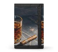 FekiLoot Cigar & Whiskey Trifold Wallet Slim Credit Card Holder Stylish Trifold Billfold Minimalist Front Pocket Friendly Purses