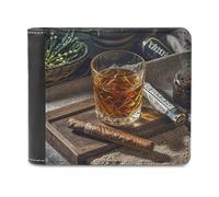 FekiLoot Cigar & Whiskey Wallet Large Capacity Slim Bifold Wallet with Multiple Card Slots PU Leather Men Purse