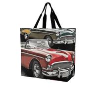 FekiLoot Classic Car Roadsters Old Fashioned Shopping Bag Foldable, Multipurpose Shoulder Bag, Reusable Grocery Bag Holder with Long Shoulder Strap, Waterproof Tote Bags for Work, Beach, Travel