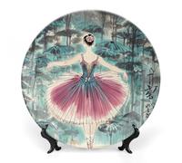 FekiLoot Classical Ballet Elegant Ballerina Bone China Decorative Plate for Art Crafts, Chinese Style Decorative Dish with Stand, Hanging Ceramic Plates Ornaments 6inch for Home, Office, Wall Decor