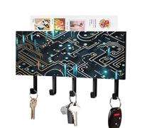 FekiLoot Coding Pattern Key Holder for Wall Adhesive Key Hanger with 5 Hooks Wall Mounted PU Leather Key Storage Organizer Towel Hook for Entryway Hallway Living Room Office