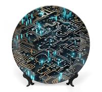 FekiLoot Coding PatternDecorative Plate Round Ceramic Plates with Display Stand Salad & Dessert Serving Plates Home Table Art Decoration for Kitchen Dining Room Wine Cabinet 7inch