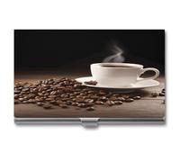 FekiLoot Coffee Cup And Coffee Bean Business Card Case for Men And Women,Slim Business Card Holder,Aluminum Alloy Purse Name Cards Holder Purse Organizer Office Accessories with Buckle-Lock