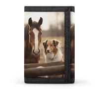 FekiLoot Collie Dog And Horse Together Trifold Wallet Slim Minimalist Front Pocket Men's Passcase Wallet Credit Card Holder