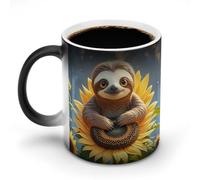 FekiLoot Color Changing Coffee Tea Cartoon Animal Sitting on Sunflower Mug 11 Oz Heat Changing Ceramic Cup Novelty Black Heat Sensitive Mug Funny Morphing Milk Cup Personalized Gift for Men Women