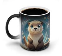 FekiLoot Color Changing Coffee Tea Cartoon Cute Otter Mug 11 Oz Heat Changing Ceramic Cup Novelty Black Heat Sensitive Mug Funny Morphing Milk Cup Personalized Gift for Men Women