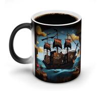 FekiLoot Color Changing Coffee Tea Cartoon Ship Mug 11 Oz Heat Changing Ceramic Cup Novelty Black Heat Sensitive Mug Funny Morphing Milk Cup Personalized Gift for Men Women