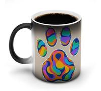 FekiLoot Color Changing Coffee Tea Colorful Dog Paw Print Mug 11 Oz Heat Changing Ceramic Cup Novelty Black Heat Sensitive Mug Funny Morphing Milk Cup Personalized Gift for Men Women