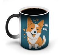 FekiLoot Color Changing Coffee Tea Corgi I Love You Mug 11 Oz Heat Changing Ceramic Cup Novelty Black Heat Sensitive Mug Funny Morphing Milk Cup Personalized Gift for Men Women