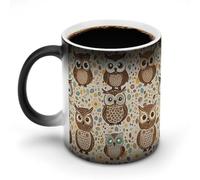 FekiLoot Color Changing Coffee Tea Cute Brown Cartoon Owls Mug 11 Oz Heat Changing Ceramic Cup Novelty Black Heat Sensitive Mug Funny Morphing Milk Cup Personalized Gift for Men Women