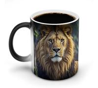 FekiLoot Color Changing Coffee Tea Lion Image Mug 11 Oz Heat Changing Ceramic Cup Novelty Black Heat Sensitive Mug Funny Morphing Milk Cup Personalized Gift for Men Women