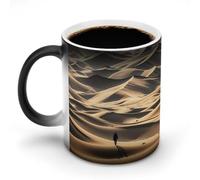 FekiLoot Color Changing Coffee Tea Lonely Desert Mug 11 Oz Heat Changing Ceramic Cup Novelty Black Heat Sensitive Mug Funny Morphing Milk Cup Personalized Gift for Men Women