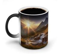 FekiLoot Color Changing Coffee Tea Mountain Sunrise Landscape Mug 11 Oz Heat Changing Ceramic Cup Novelty Black Heat Sensitive Mug Funny Morphing Milk Cup Personalized Gift for Men Women