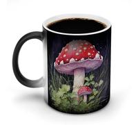 FekiLoot Color Changing Coffee Tea Mushrooms in The Grass Mug 11 Oz Heat Changing Ceramic Cup Novelty Black Heat Sensitive Mug Funny Morphing Milk Cup Personalized Gift for Men Women