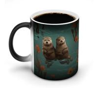 FekiLoot Color Changing Coffee Tea Otters in Love Mug 11 Oz Heat Changing Ceramic Cup Novelty Black Heat Sensitive Mug Funny Morphing Milk Cup Personalized Gift for Men Women
