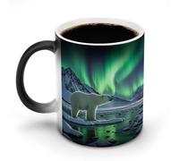 FekiLoot Color Changing Coffee Tea Polar Bears Northern Lights Mug 11 Oz Heat Changing Ceramic Cup Novelty Black Heat Sensitive Mug Funny Morphing Milk Cup Personalized Gift for Men Women