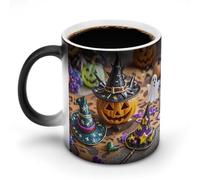 FekiLoot Color Changing Coffee Tea Pumpkin Halloween Mug 11 Oz Heat Changing Ceramic Cup Novelty Black Heat Sensitive Mug Funny Morphing Milk Cup Personalized Gift for Men Women