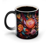 FekiLoot Color Changing Coffee Tea Some Colorful Flowers Mug 11 Oz Heat Changing Ceramic Cup Novelty Black Heat Sensitive Mug Funny Morphing Milk Cup Personalized Gift for Men Women